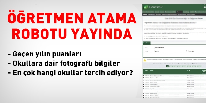 Simülasyonlu öğretmen atama robotu yayında