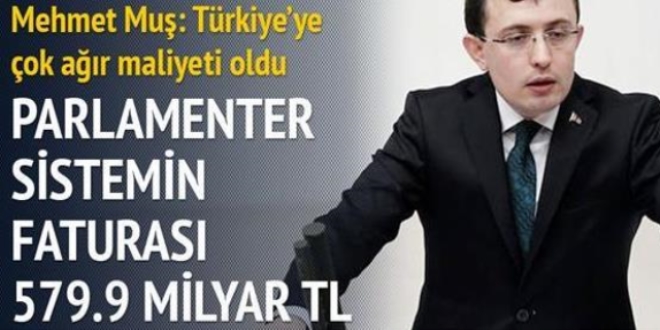 Parlamenter sistemin faturası 579.9 milyar TL