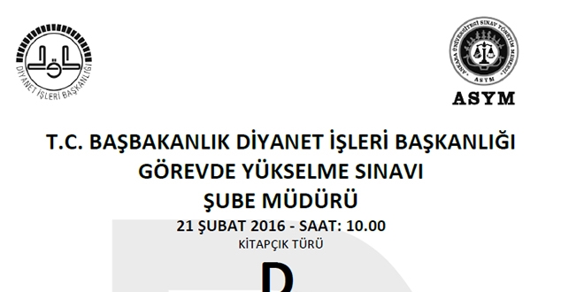 Diyanet, görevde yükselme (şube müdürlüğü) sınav soru ve cevapları