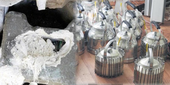 Kaldırım taşı, tencere ve çaydanlıklara tuzaklanmış bombalar