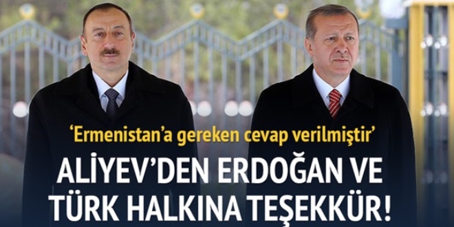 Aliyev'den Erdoan ve Trk halkna teekkr