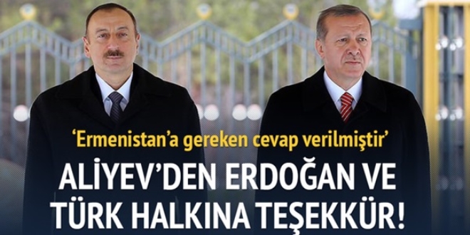 Aliyev'den Erdoğan ve Türk halkına teşekkür