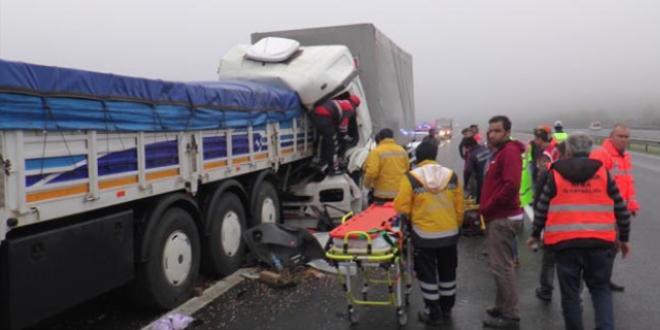 TEM Otoyolu'nda kamyonla t�r �arp��t�