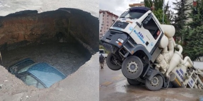 Ankara'daki çukura bu kez kamyon düştü