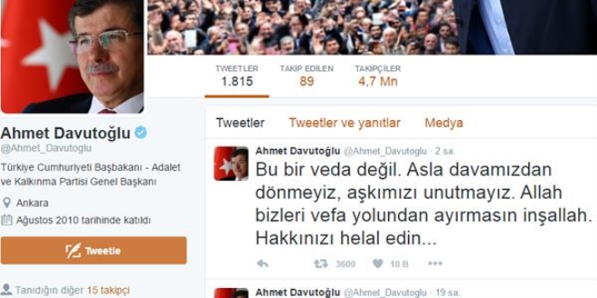 Davutoğlu: Bu bir veda değil, hakkınızı helal edin