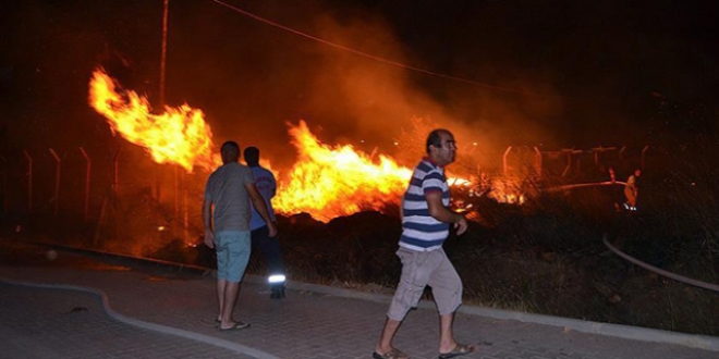 Şiddetli rüzgarda atılan havai fişekler yangına neden oldu