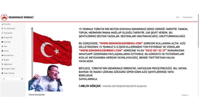 Ankara Bykehir Belediyesinden 15 Temmuz iin web sitesi