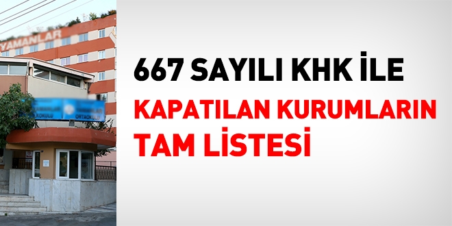 667 sayılı KHK ile kapatılan FETÖ kurumlarının tam listesi