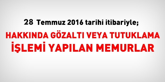 28 Temmuz itibariyle hakkında işlem yapılan memurlar