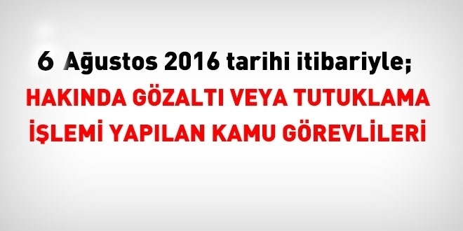 6 Austos 2016 itibariyle hakknda ilem yaplan kamu grevlileri