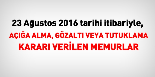 23 Ağustos 2016 tarihi itibariyle haklarında işlem yapılan kamu personeli
