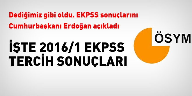 2016/1 EKPSS tercih sonuçları açıklandı