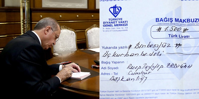 Erdoğan, Diyanet Vakfı'na kurban bağışında bulundu