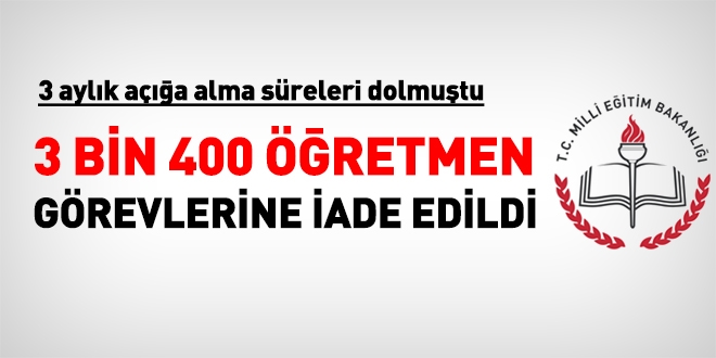 MEB, 3 bin 400 öğretmeni görevine iade etti