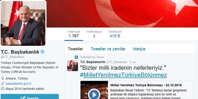 Başbakanlıktan '15 Temmuz' tweeti