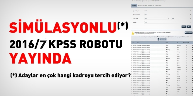 Simülasyonlu 2016/7 KPSS Robotu yayında
