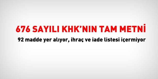676 sayılı KHK'nın tam metni