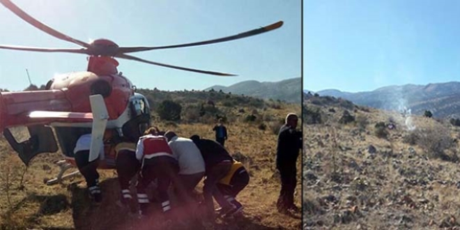 Yaralının yeri, ambulans helikoptere dumanla bildirildi