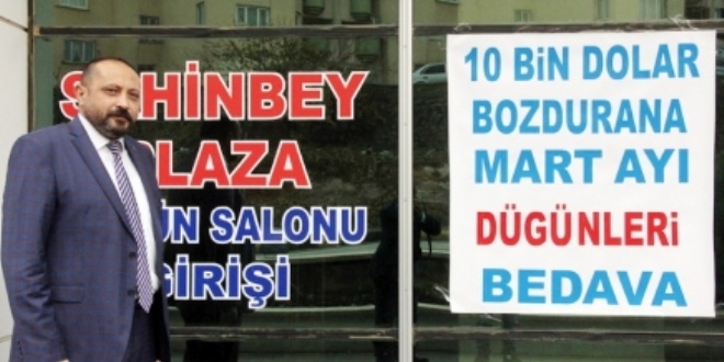 10 bin dolar bozdurana ücretsiz düğün salonu hizmeti
