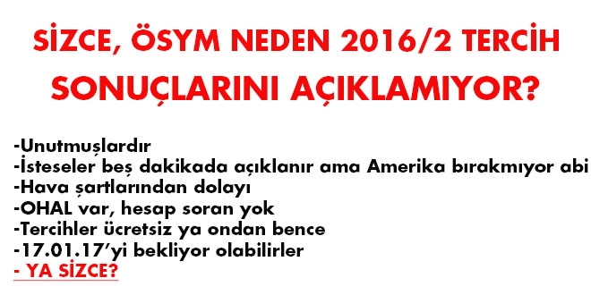Sizce, ÖSYM 2016/2 tercih sonuçlarını neden açıklamıyor?