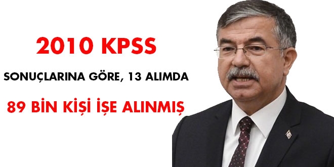 2010 KPSS sonuçlarına göre, 13 alımda 89 bin kişi işe alınmış