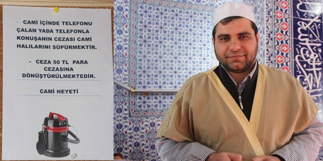 Camide telefonla konuşanlara halı süpürme cezası