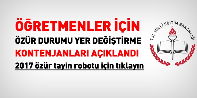 Özür durumu yer değiştirme kontenjanları ve başvurusu