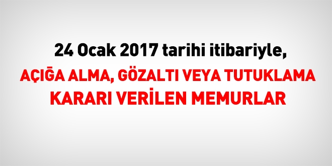 24 Ocak 2017 tarihi itibariyle haklarnda ilem yaplan kamu personeli