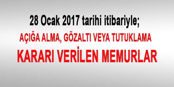 28 Ocak 2017 tarihi itibariyle haklarnda ilem yaplan kamu personeli