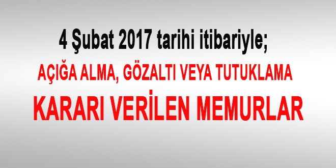 4 ubat 2017 tarihi itibariyle haklarnda ilem yaplan kamu personeli