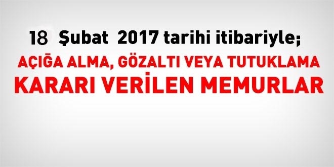 18 ubat 2017 tarihi itibariyle haklarnda ilem yaplan kamu personeli