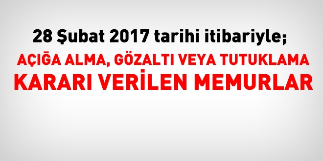 28 ubat 2017 tarihi itibariyle haklarnda ilem yaplan kamu personeli