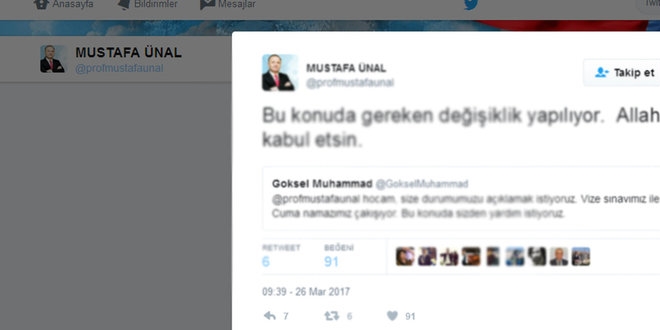 Rektör Ünal'dan vize sınavına cuma namazı düzenlenmesi