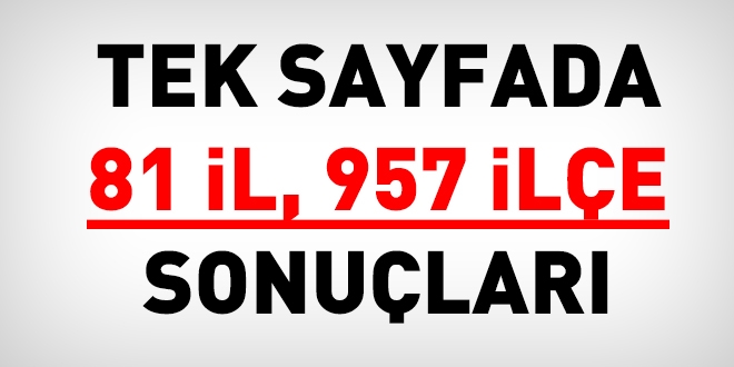 Tek sayfada 81 il ve 957 ilçenin sonuçları