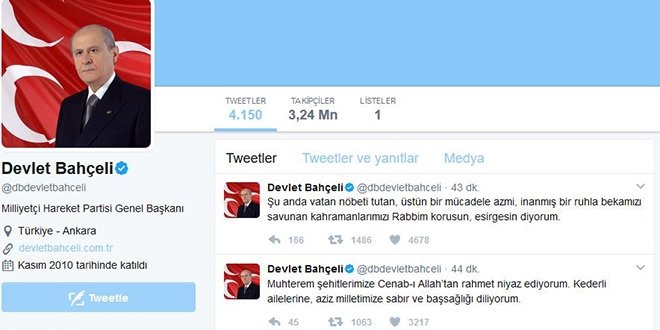 Bahçeli, Tunceli ve Ağrı şehitlerine rahmet diledi