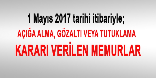 1 Mays 2017 tarihi itibariyle haklarnda ilem yaplan kamu personeli