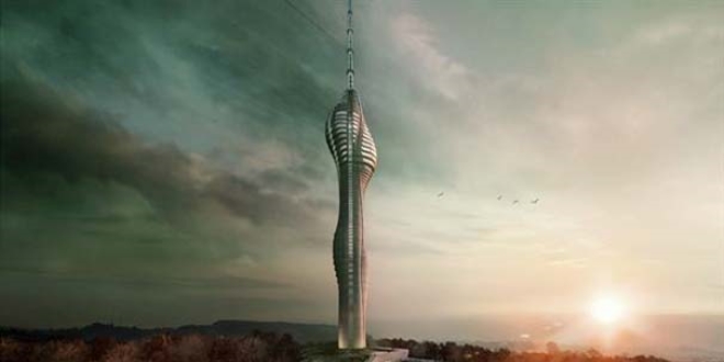 amlca Kulesi'nin 160 metrelik anteni  monte ediliyor