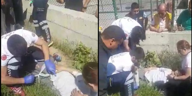 Topunu almak isterken, bacağına tel örgüsü saplandı