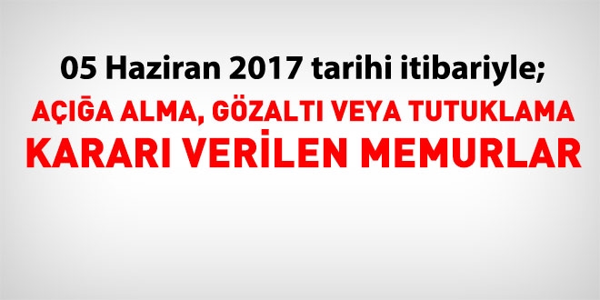 5 Haziran 2017 tarihi itibariyle haklarnda ilem yaplan kamu personeli