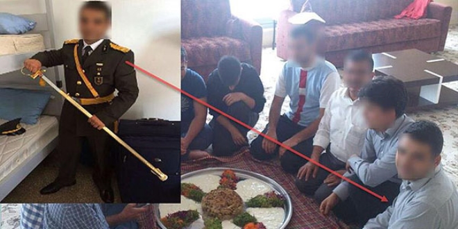 Maklube yemeği sofrasında bir üniformalı