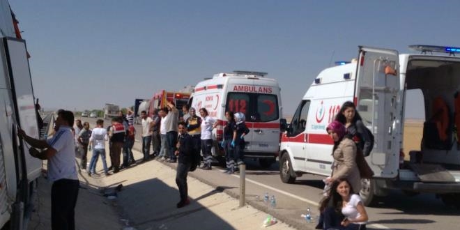Yolcu otobüsü iş makinesine çarptı: 15 yaralı