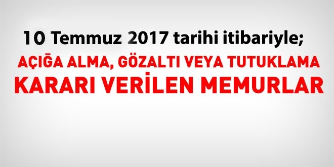 10 Temmuz 2017 tarihi itibariyle haklarnda ilem yaplan kamu personeli