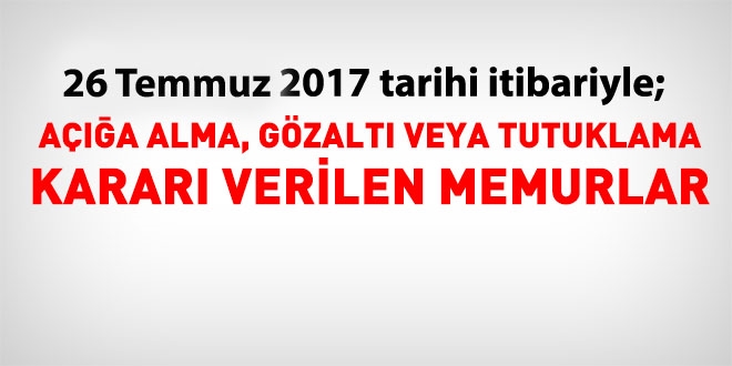 26 Temmuz 2017 tarihi itibariyle haklarnda ilem yaplan kamu personeli