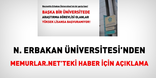 Necmettin Erbakan niversitesi'nden, memurlar.net'teki haber iin aklama