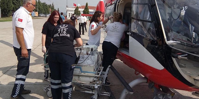 Bbrek hastas bebek ambulans helikopterle nakledildi