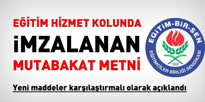 Toplu sözleşmede, eğitim kolunda imzalanan mutabakat metni