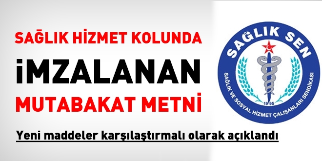 Toplu sözleşmede, sağlık kolunda imzalanan mutabakat metni
