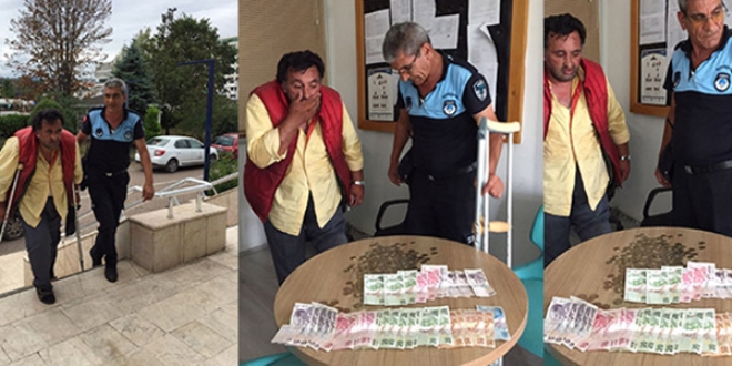 Yürüme engelli taklidi yapan dilenciden 730 lira çıktı