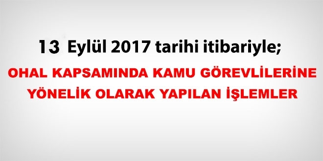 13 Eyll 2017 tarihi itibariyle haklarnda ilem yaplan kamu personeli