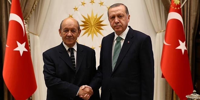Erdoğan, Fransa Dışişleri Bakanı Le Drian'ı kabul etti